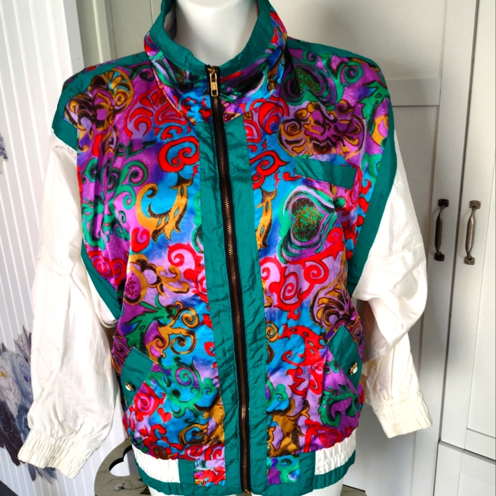 Vintage KAOS by Andy Johns Windbreaker Anorak 1990's Vibrant Wild Sz Medium